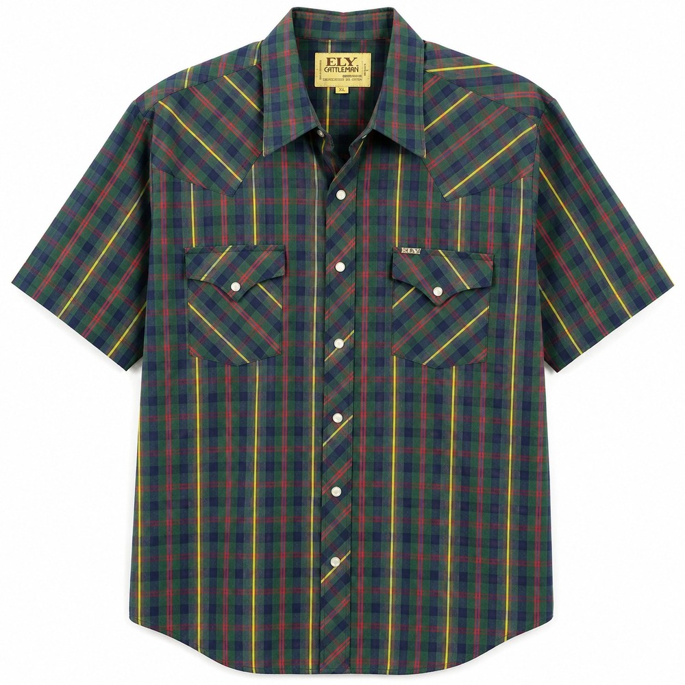 Vintage 70 80s ELY Cattleman Shirt Mens XL Plaid Pearl Snap Western Cowboy Korea